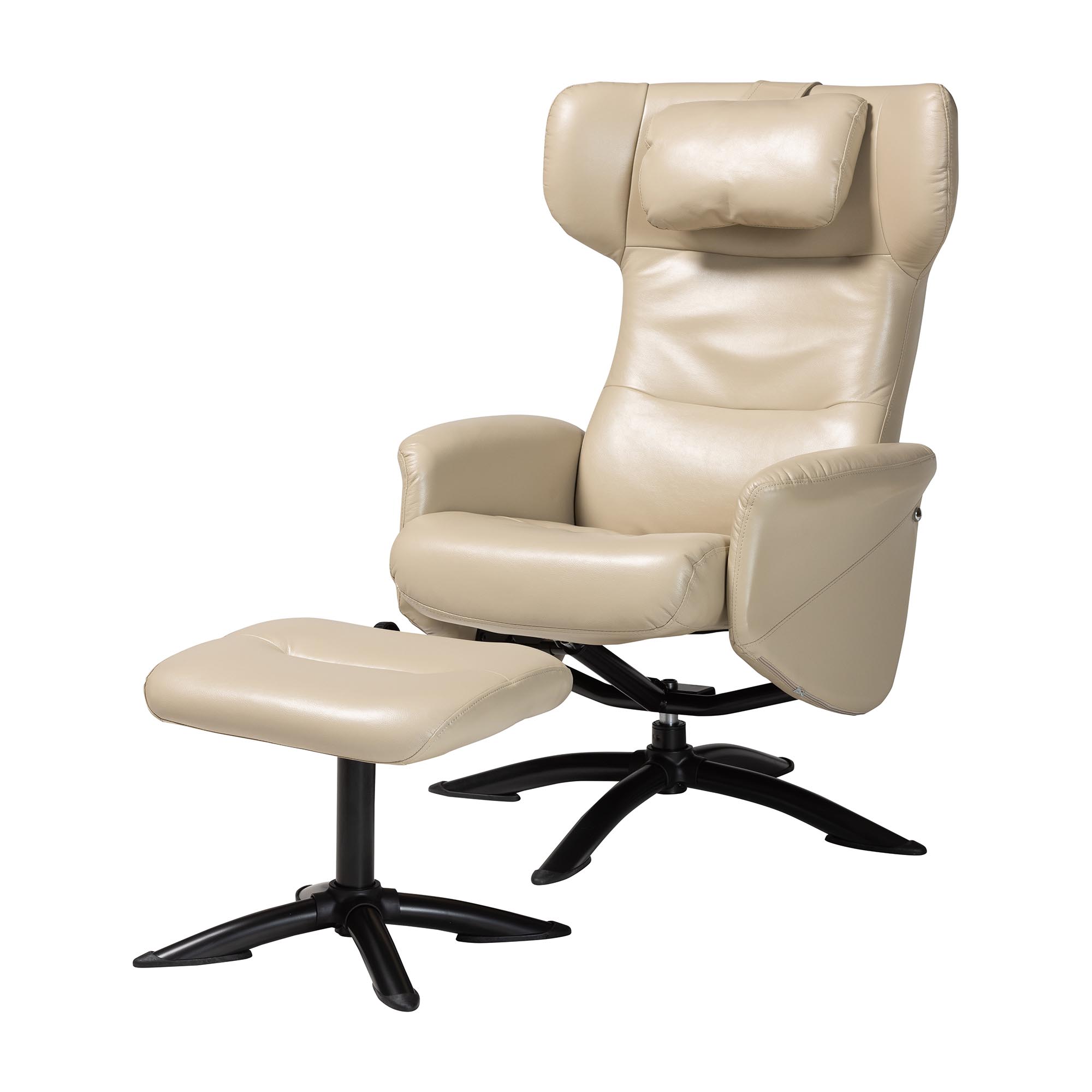 Baxton Studio Elwood Modern Beige Faux Leather 2-Piece Lounge Chair and Footrest Set